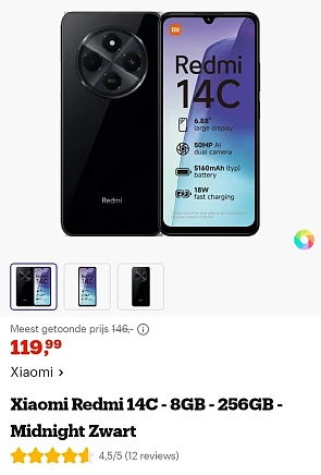 Xiaomi Redmi 14C 8GB 256GB Midnight Zwart