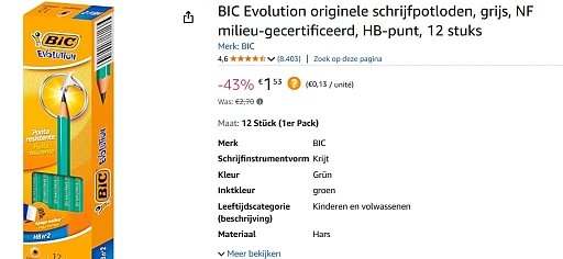 BIC 12 potloden aan superprijsje bij amazon