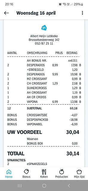 Albert heijn desperados, croissants, vapona
