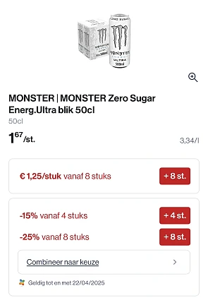 Monster energiedrank extra korting bovenop goedkopere prijs
