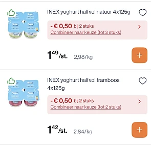 Inex yoghurt reactie Delhaize -50%