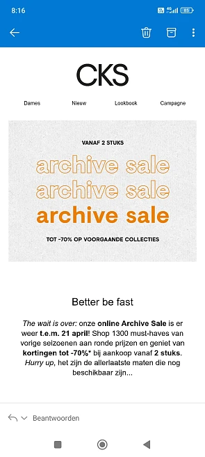 Archive Sale bij cks: tot -70% bij aankoop vanaf 2 stuks