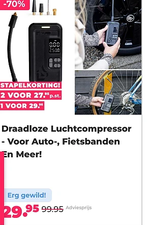 Draadloze luchtcompressor -70% bij voordeelvanger.nl