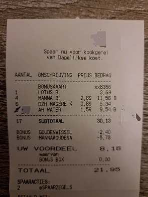 Albert Heijn manna koude sauzen, water met smaak