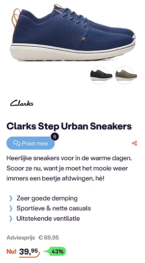 Clarks step urban heren sneackers -43% bij ibood.com
