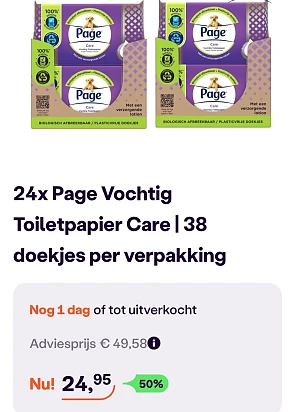 24x page vochtig toiletpapier 38 doekjes/verpakking -50% bij ibood.com