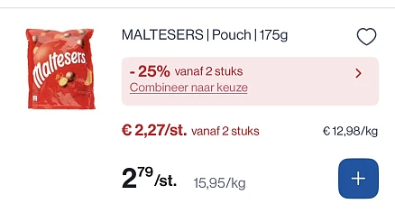 Maltesers pouch 175 gram 25% korting bovenop goedkopere prijs