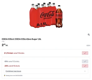 Coca cola regular en coca cola zero 1,5L met dubbele korting