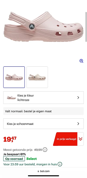 Crocs Classic lichtroze maat 39,5 en 41,5