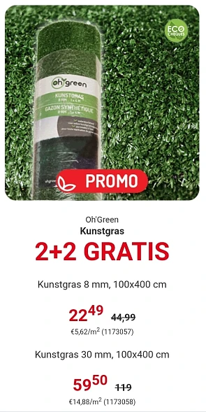Oh Green Kunstgras 2+2 GRATIS