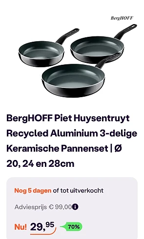 Berghoff 3-delige keramische pannenset -70% op ibood.com
