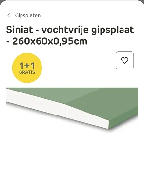 Siniat vochtvrije gipsplaat 260x60x0,95cm
