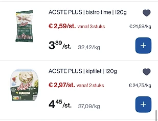 Aoste producten tot 33,34% goedkoper
