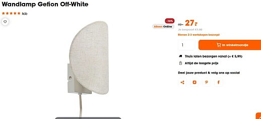 2 wandlampen voor 46,89 euro besteld bij Kwantum