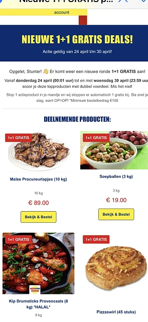 1+1 actie op diepvries selectie