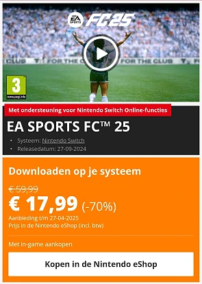 EA SPORTS FC 25 aan 17,99€ voor Nintendo switch