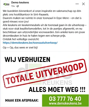 Uitverkoop keukens en keukenmeubels te Erpe-Mere