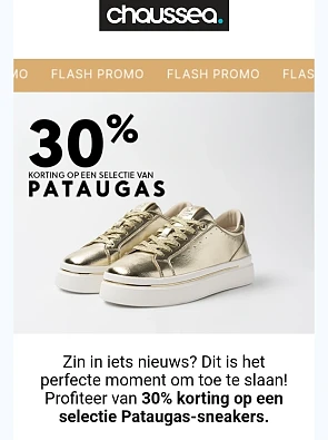 30% korting op een selectie Pataugas-sneakers bij Chaussea