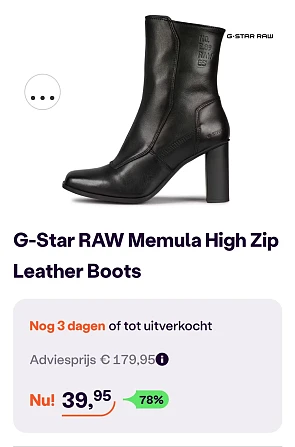 G-Star RAW Memula High Zip Leather Boots maat 39 -78% bij ibood.com
