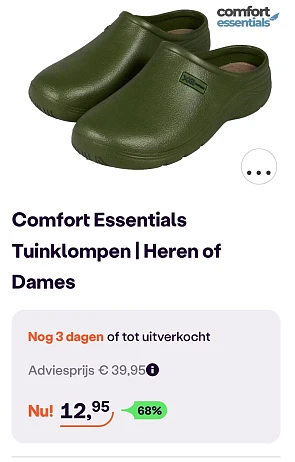 Comfort essentials tuinklompen -68% bij ibood.com