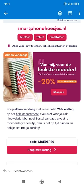 20% korting op het hele assortiment bij smartphonehoesjes.nl