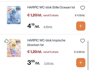 Harpic toilet blokjes 5 voor 6 € reactie Kruidvat