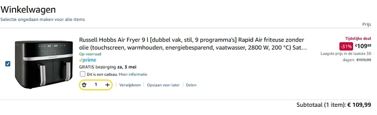 Dual airfryer Russell hobbs op Amazon