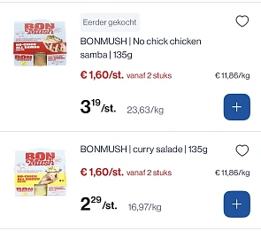 Bonmush en Elvea pastasaus veel goedkoper