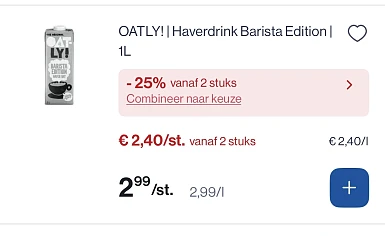 Oatly haverdrink 1L -25% extra korting