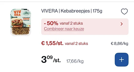 Vivera kebabreepjes 175 gram -50% extra