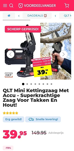 QLT Mini Kettingzaag Met Accu - Superkrachtige Zaag Voor Takken En Hout! -73%