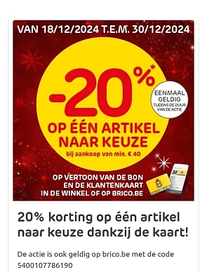 Brico 20% korting op 1 artikel