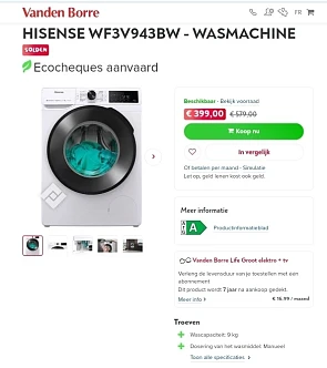 HISENSE WF3V943BW wasmachine 9kg