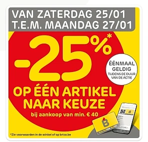 25% korting op één artikel naar keuze