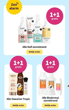 1+1 gratis op heel veel zonnebrand op plein.be