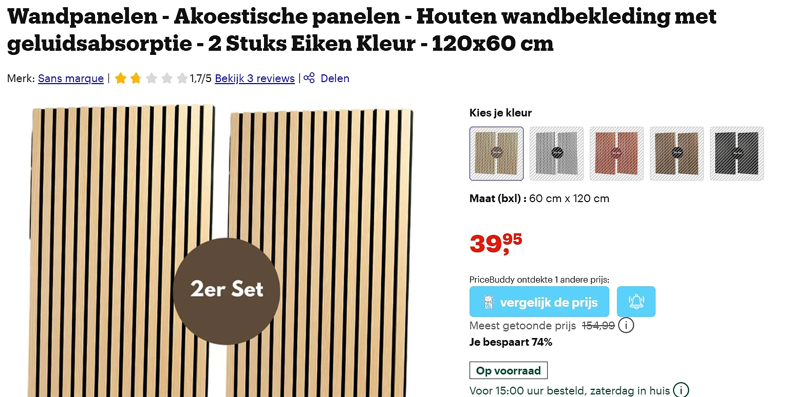 Akoestische panelen 270 x 60 x 2.2 cm - Eiken Walnoot
